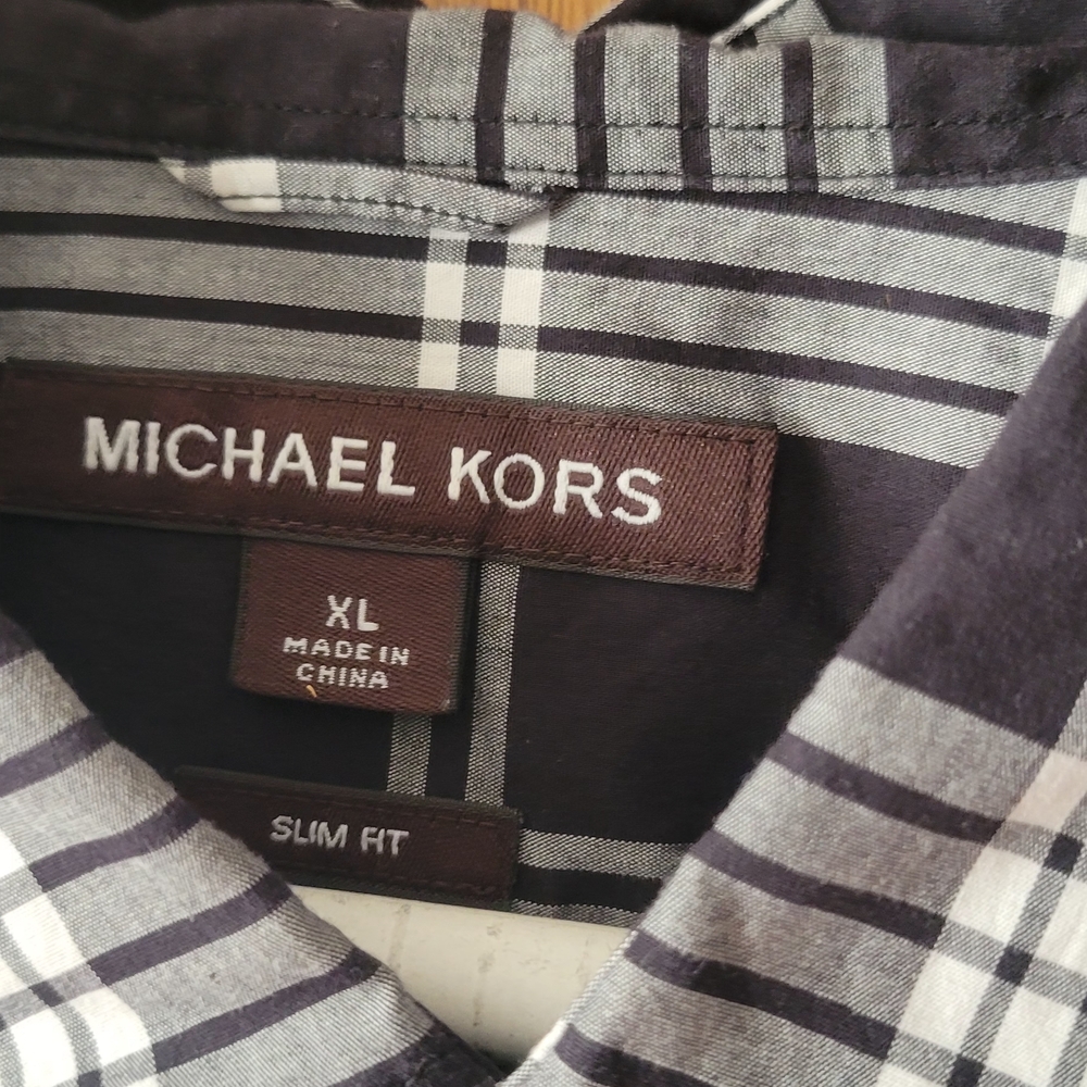 Michael Kors Gray and White Checkered Shirt